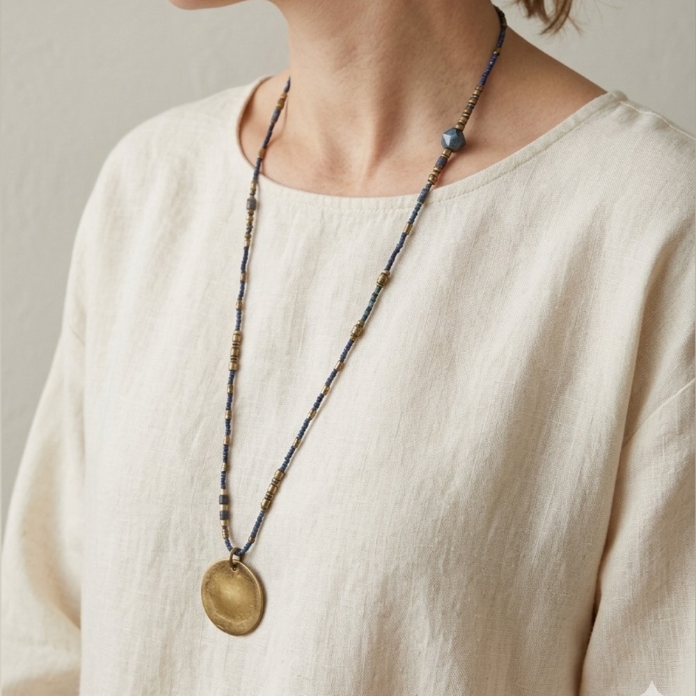 Elegant Blue and Gold Beaded Necklace